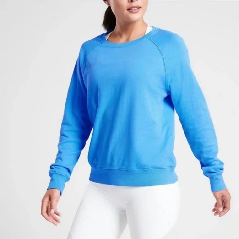 NEW Athleta Organic Seascape Blue Long Sleeve Sundown Sweatshirt Top Size Large